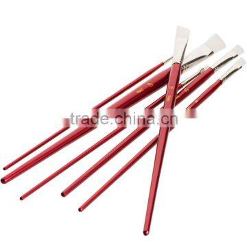 Wholesale Professional Artist Paint Brush Set High Quality 6Pcs White Nylon Flat Hair Wooden Handle Oil Artist Paintbrush