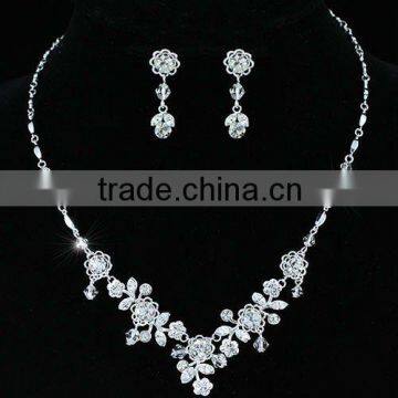 Bridal Wedding Flower Crystal Beads Necklace Earrings Set CS1188