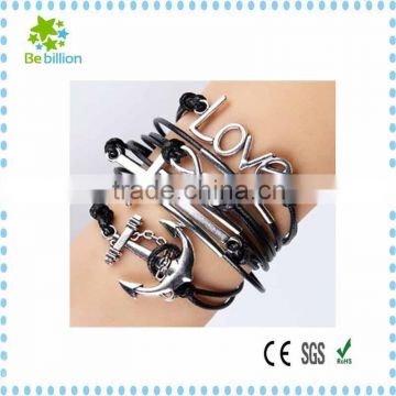 Cheap Yiwu factory mixed styles wax leather suede bracelet ,infinity anchor bracelet arrow anchor bracelet