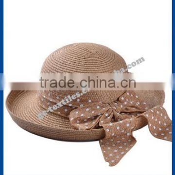 hot new products for 2014 Dot big bow ribbon flanging summer visor lady hate para straw hat and cap