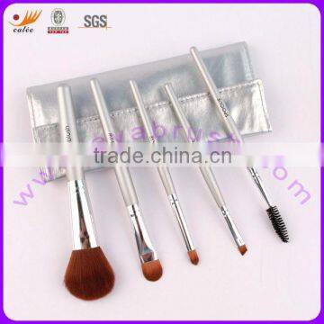 5 Piece Synthetic Silver Makeup Brush Set With OEM Design