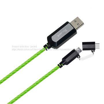 2 in 1 EL Visible Type-C to Micro USB Flowing Round Cable LD005