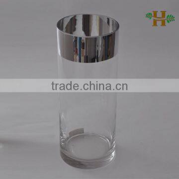 clear cylinder glass vases with silver plating band