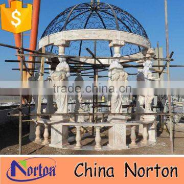 handcarved big outdoor marble statue gazebo with metal top NTMG-244S