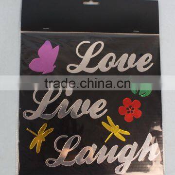 Word LOVE LIVE LAUGH Color Printed Mirror Stickers