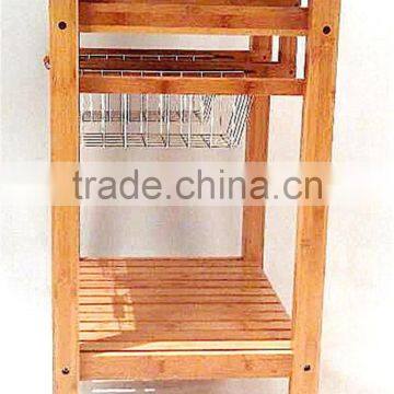 Hot Sale Bamboo Kitchen Trolley Design With Basket and Wheels photo-4
