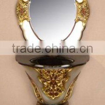 golden color antique wash basin mirror