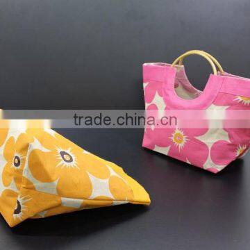 Designer Floral Print Juco Beach Bag With Wooden Cane Handle photo-6