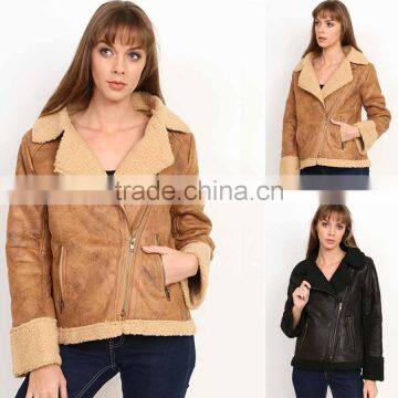 Camel Black Winter Fashion Steet Style Modest Long Sleeve sherpa faux leather rider jacket winter fur coat