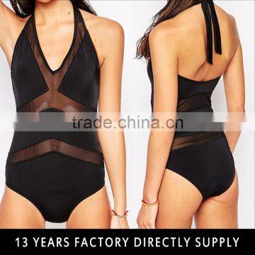 Sexy mesh design halter ladies one piece transparent bathing suit