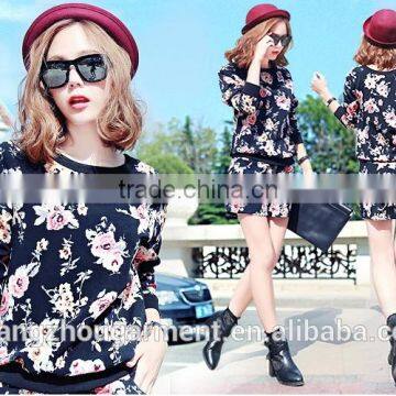 New Winter Women Brand Fashion Long-sleeved Tops + Shorts Floral Track Suit photo-3