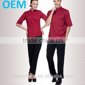 OEM Fashion Designer Poly Cotton Red Hotel Men Jacket Chef Uniform