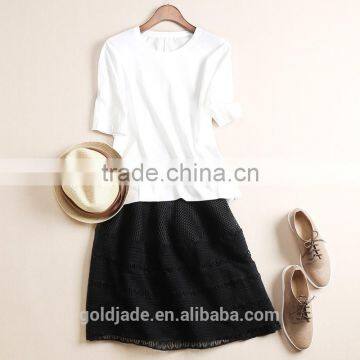 2016 Top Selling Plain Dyed Cotton Summer Fashion Design Short Sleeves Elegant Blouses photo-4