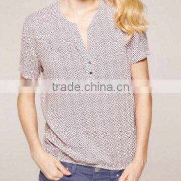 Ladies' v-neck blouse /MS V printing loose short sleeved shirt collar