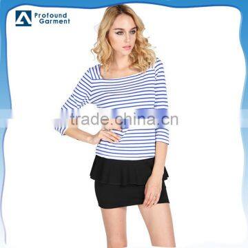 square neck t shirt design fashion stripe t shirt 3 4 sleeve t shirt