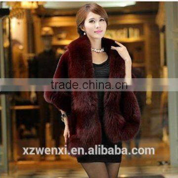 2016 hot sale new design lady's luxury high grade faux fox fur shawl woman cape out coat