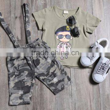 Camouflage clothing baby boys two-piece suit carttoon characters printed T-shirt + overalls twinset for baby boy