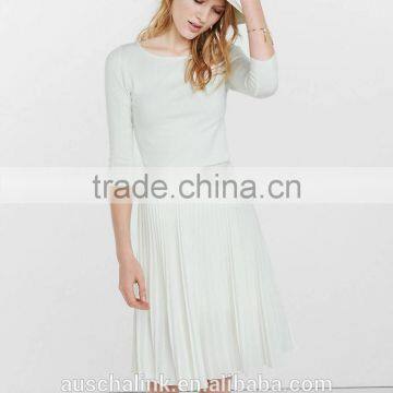 2016 new style girls high waisted ivory pleated midi skirt