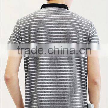 SZXX New Custom Slim Fit Grey Cotton Men Stripe Polo Shirt photo-3