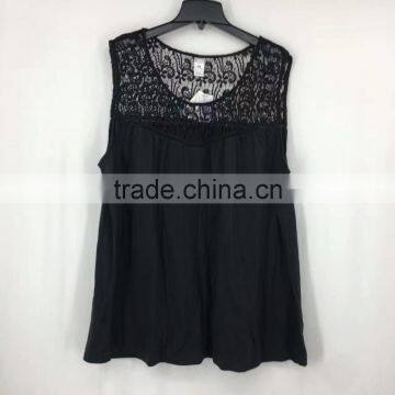 yiwu stock apparel women cheap price black lace t-shirt