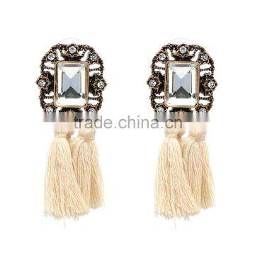Bohemian Style Big Crystal With Tassel Charms Earrings for Women Jewelry photo-4