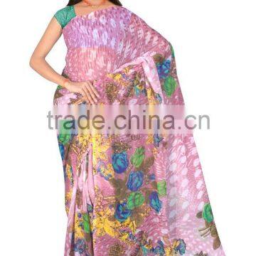 Digital Flower Rose Printed Designer Saree With Blouse Material photo-3