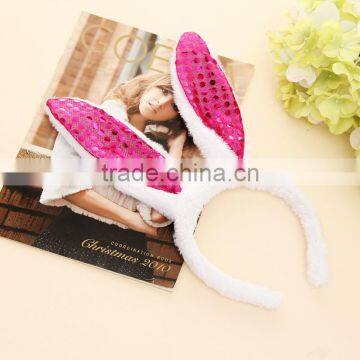 Lovely pink rabbit hair band bling bling paillette rabbit hair jewelry for 2016 christmas promotional gifts