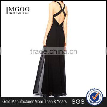 MGOO 2015 Hot Selling New Design OEM Halther Maxi Dress Two Layers Chiffon Long Dress Fashion Women Evening Dress