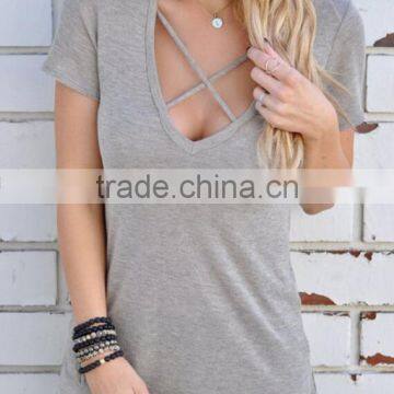 zm35713a 2017 summer short sleeve v neck t- shirts for women