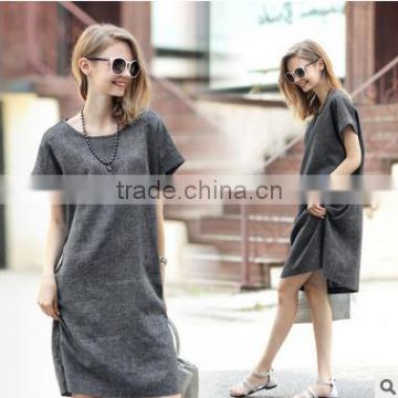 F20010A EUROPEA LARGE SIZE COTTON LINEN DRESS WOMEN CASUAL DRESS