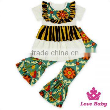 66TQZ462 Yiwu Lovebaby Cotton & Polyester Wholesale Short Sleeve Stripe Top With Bib Floral Ruffle Pant Party Kid Supplies Set photo-5
