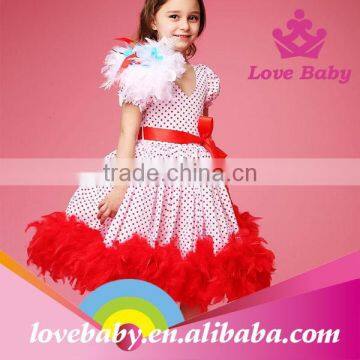 Fashion Red Polk Dot Dress Feather on Shoulder Wedding Tutu Dress for Child Girls photo-5