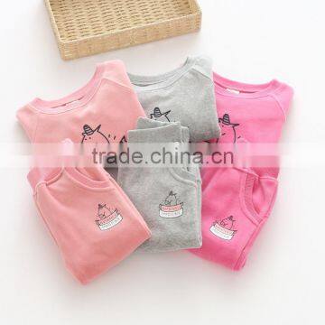 S60618B 2017 Autumn Kids Clothing Sets Baby Girls Cartoon Horse Print Cotton Set