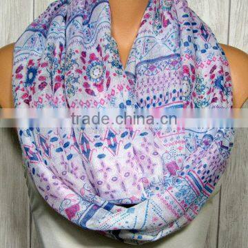 Infinity Scarf for Women, Boho Spring Summer, Blue, Pink, White, Women's, Teen Gifts, Bohemian Viscose Fabric Circle Loop Scarve photo-2