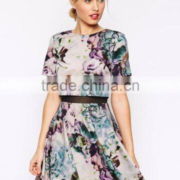 Top Quality Skater Design All Over Print Floral Dress 2015