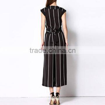 Chiffon Women Casual Set Pants Different Size & Top Printed Striped Black photo-3