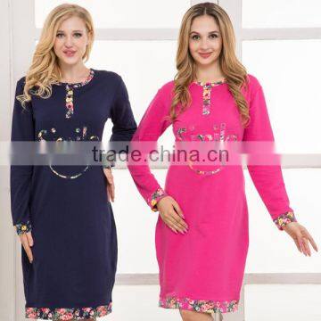 NEW DESIGN WINTER LADY'S NIGHTGOWNS PLUS SIZE THICK O-NECK WITH BOTTON COTTON GOWNS