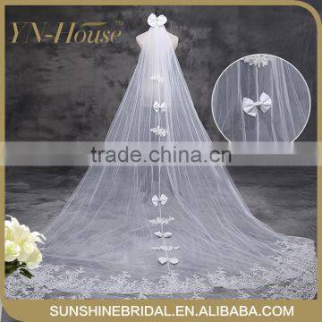 2016 New One-Layer Ivory White Bridal Veils Appliqued Lace Flowers 3 Meter Wedding Veils photo-2