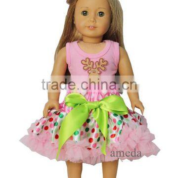 18" Doll Christmas Colorful Polka Dots Pettiskirt with Reindeer Light Pink Tank Top