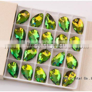 Drop Peridot Color 7*12mm 240pcs Sew on Stones Two Holes Loose Rhinestone photo-4