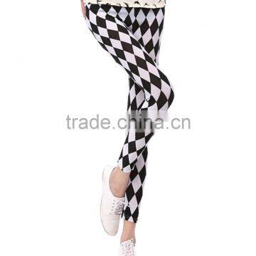 sexy white black rhombus plaid milk silk skinny elastic leggings pants