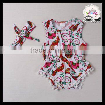 2016 yawoo sleeveless bird patterns cotton pom pom baby clothes wholesale price bubble romper