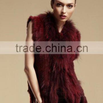 New Stylish Rabbit Fur Vest With Raccoon Fur Collar in Genuine Rabbit Fur Knit Handmade Ladies Coat