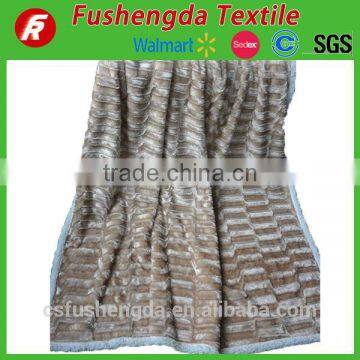 100% Polyester pv Plush With Sherpa for Blanket Printing Bamboo Strip Brushed Design photo-3