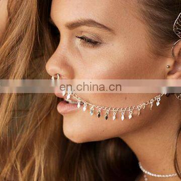 Exaggerated Punk Earrings Geometric Rhombus Tassel Chain Earrings Nose Clip