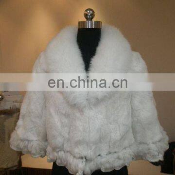 Rex Rabbit Plaiting Fur Coat With Fox Collar