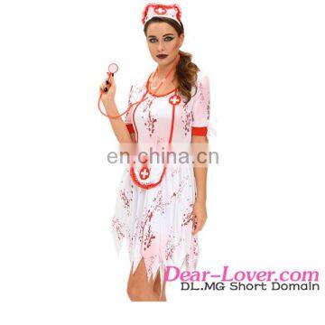 New Arrival Sexy Hot 3pcs Horrible zombie hot nurse costume white