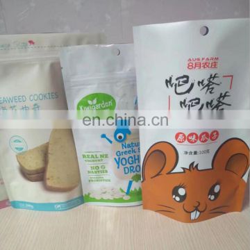 factory wholesale Moistureproof Food Safe Grade Plastic Laminated Resealable Stand Up food Bags for cookie/nuts packaging