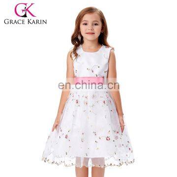 Grace Karin Cute Sleeveless White Lace Girl Party Wear Western Dress CL007553-1