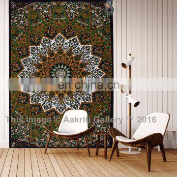 Living Room Use Tapestry Indian Star Elephant Green & Black Tapestry Throw Single Beach Indian Wall Hanging Designs